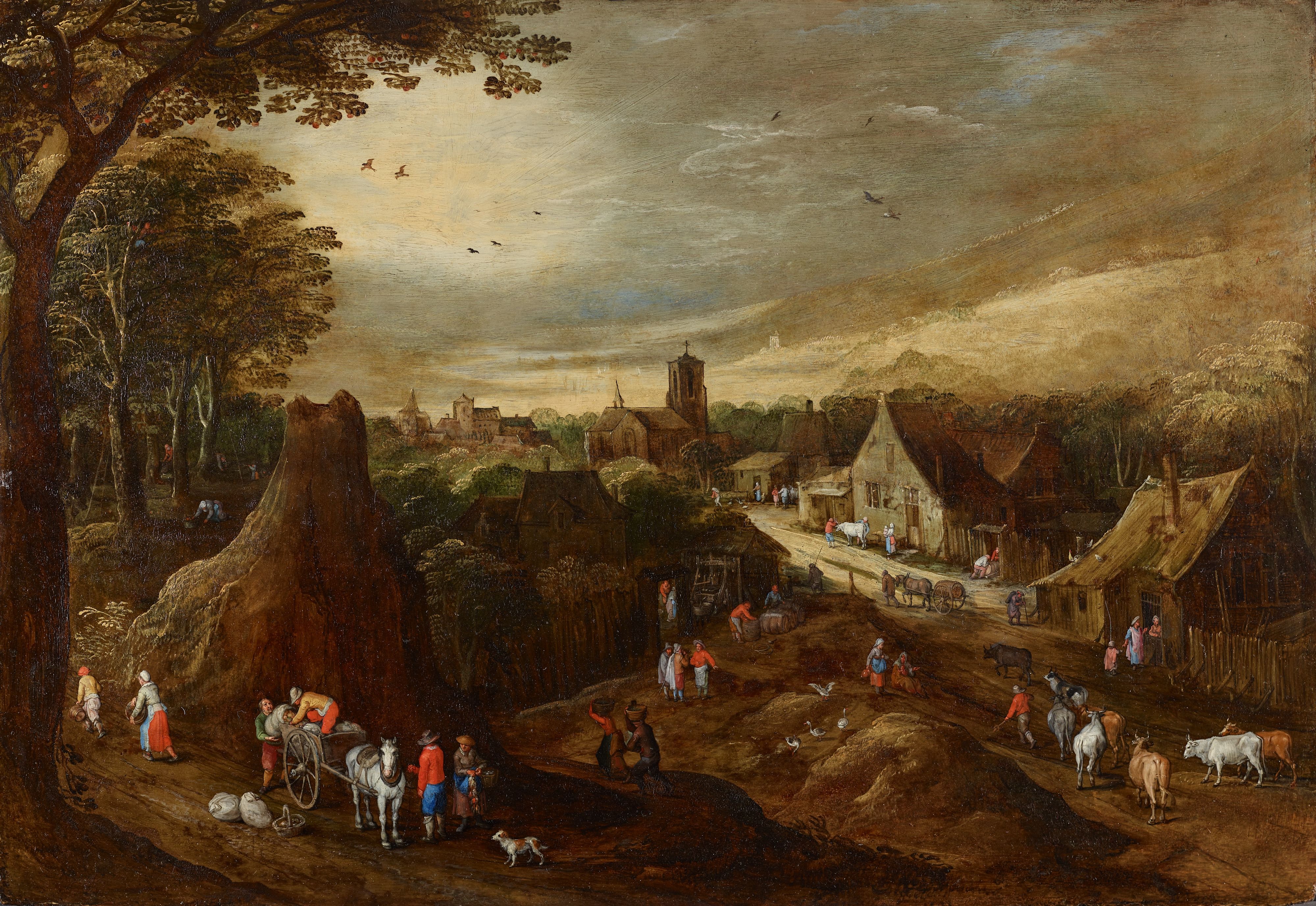 Painting of estate workers in the neighbouring village